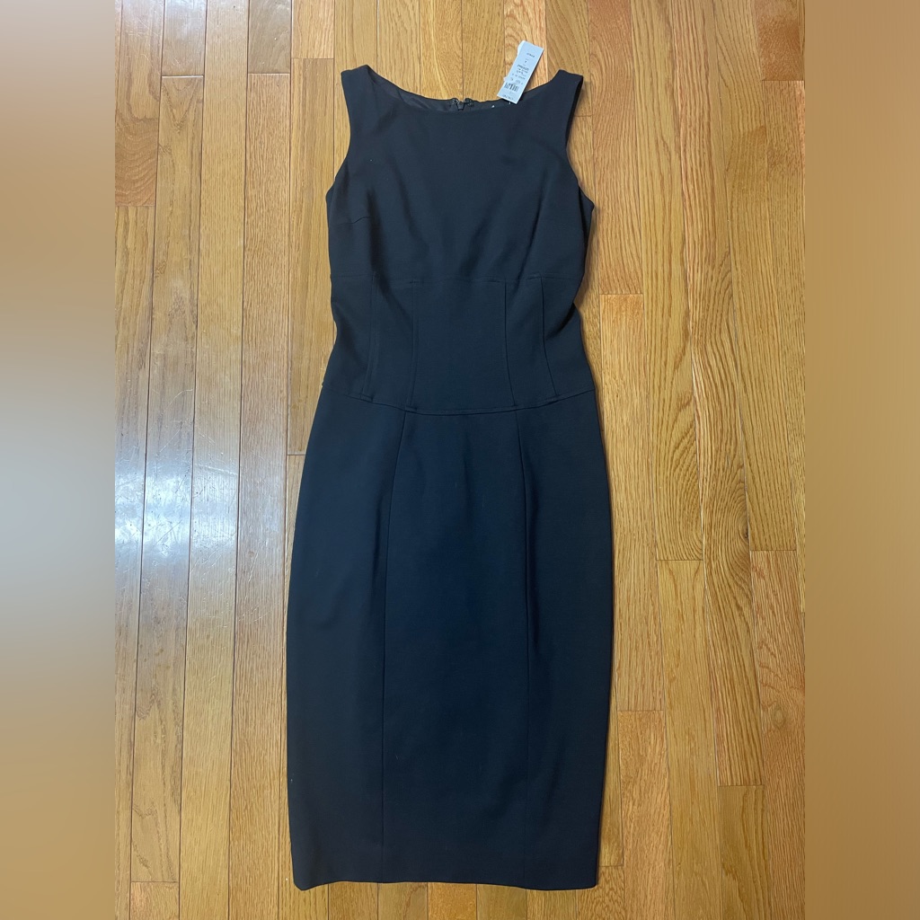 Cache Classic Black Sheath Slimming Black Midi Dress Nwt Size 4